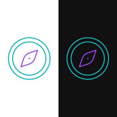 Çizgi Pusula simgesi beyaz ve siyah arkaplanda izole edildi. Rüzgâr yön bulma sembolü. Rüzgar gül işareti. Renkli taslak konsepti. Vektör