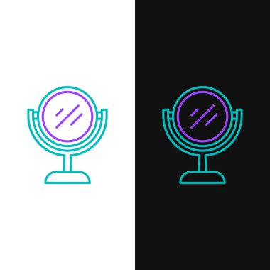 Çizgi El ayna simgesi beyaz ve siyah arkaplanda izole edildi. Renkli taslak konsepti. Vektör