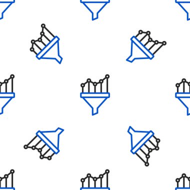 Çizgi Satış hunisi, pazarlama ve yeni başlayan iş simgesi grafiği ile beyaz arka planda izole edilmiş kusursuz desen. Bilgi şablonu. Renkli taslak konsepti. Vektör