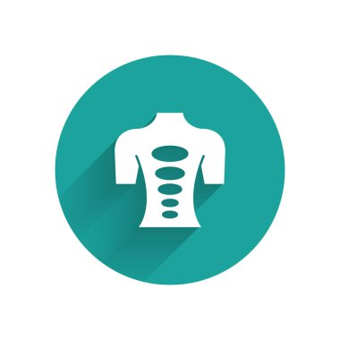 Beyaz Masaj taşı terapi ikonu uzun gölgeli izole edilmiş. Rahatlatıcı, boş zaman. Yeşil daire düğmesi. Vektör.