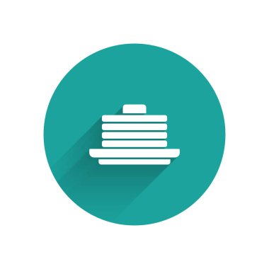 Uzun gölgeli beyaz krep ikonu. Şerbetli ve kirazlı fırın. Kahvaltı konsepti. Yeşil daire düğmesi. Vektör.