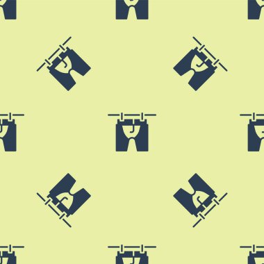 Mavi Kurutma ikonu sarı arka planda izole edilmiş pürüzsüz desen. Temiz gömlek. Çamaşırları çamaşır mandallarıyla iple yıka. Kıyafet bakımı ve düzenlilik. Vektör.