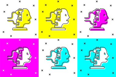 Bakım simgesi için bağlanan robotu renk arkaplanından izole et. Yapay zeka, makine öğrenme, bulut hesaplama. Vektör.