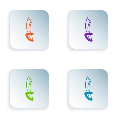 Renkli Korsan kılıç simgesi beyaz arkaplanda izole edildi. Kılıç işareti. Kare düğmelere renkli simgeleri yerleştir. Vektör