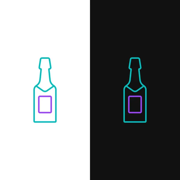 Line Champagne Fles Pictogram Geïsoleerd Witte Zwarte Achtergrond Kleurrijk Concept — Stockvector