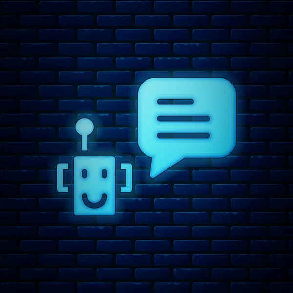 Brillante Icono Neón Bot Aislado Fondo Pared Ladrillo Icono Robot — Vector de stock