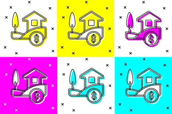 Set Maison Avec Icône Symbole Dollar Isolé Sur Fond Couleur — Image vectorielle