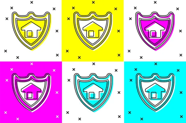 设置房子与盾牌图标隔离的颜色背景 保险概念 保护概念 — 图库矢量图片
