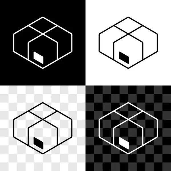 Set Boîte Carton Icône Isolée Sur Fond Noir Blanc Transparent — Image vectorielle