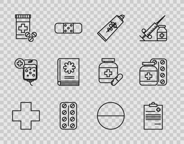 Набор Линии Кросс Больницы Медицинской Медицинский Планшет Клинической Записью Мазь — стоковый вектор