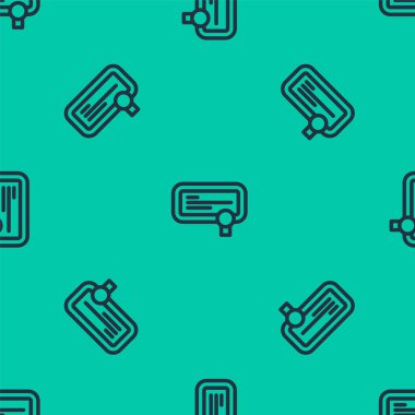 Mavi çizgi sertifika şablonu yeşil arkaplanda izole edilmiş kusursuz desen. Başarı, ödül, diploma, burs, diploma kavramları. Vektör.