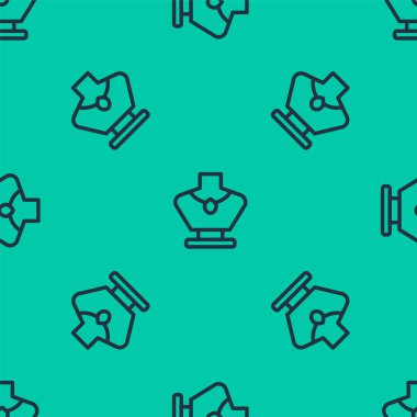 Manken simgesindeki mavi çizgi gerdanlığı yeşil arkaplanda izole edilmiş pürüzsüz desen. Vektör