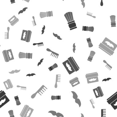 Tıraş fırçası, bıyık, krem ya da losyon kozmetik kavanozu ve saç fırçasını pürüzsüz desene göre ayarla. Vektör.