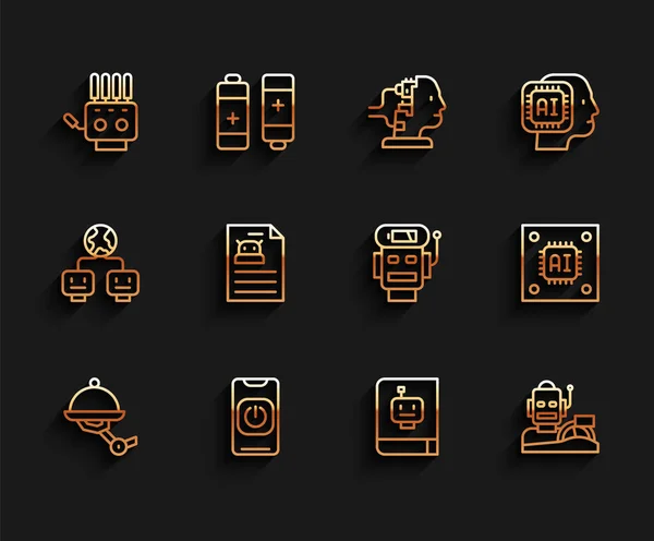 Set Line Robot Camarero Apagar Desde Teléfono Mano Mecánica Manual — Archivo Imágenes Vectoriales