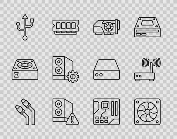 Définir Internet Réseau Lan Par Câble Refroidisseur Ordinateur Carte Graphique — Image vectorielle