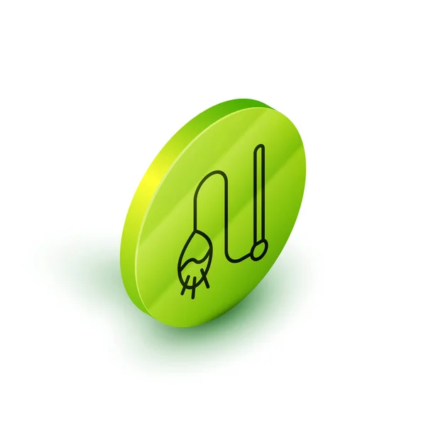 Изометрическая Линия Иконка Домашней Кошки Белом Фоне Кнопка Зеленого Круга — стоковый вектор