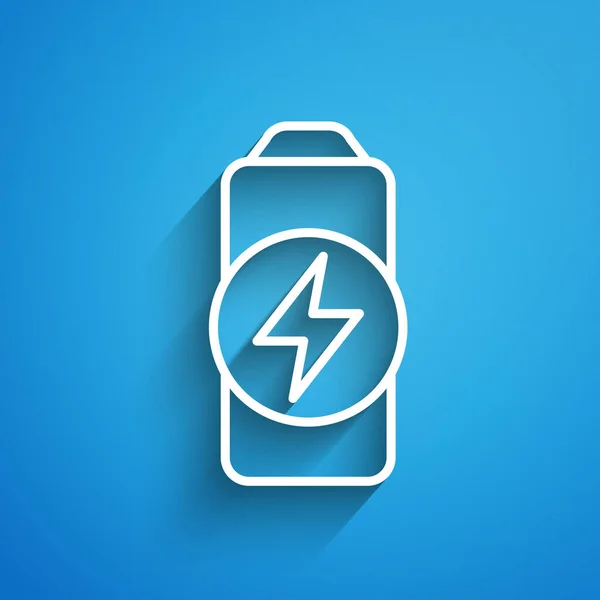 Bílá Čára Baterie Indikátor Úrovně Nabití Izolované Modrém Pozadí Dlouhý — Stockový vektor