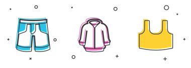 Kısa ya da pantolon, kapüşonlu ve atlet simgesi. Vektör