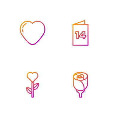 Sabit çizgi çiçek, çiçek şeklinde kalp ve tebrik kartı. Renk simgeleri. Vektör