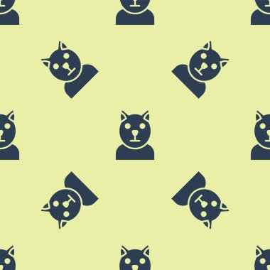 Mavi Kedi simgesi sarı arkaplandaki kusursuz deseni izole etti. Hayvan sembolü. Vektör.