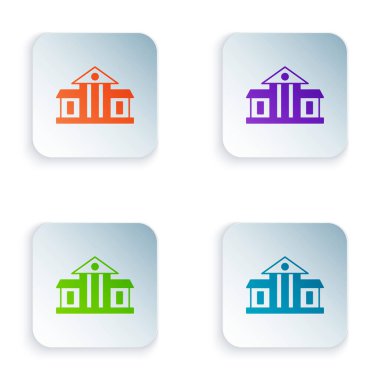 Beyaz Saray simgesi beyaz arkaplanda izole edildi. Washington DC mi? Kare düğmelere renkli simgeleri yerleştir. Vektör