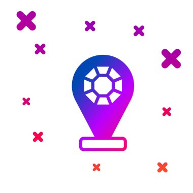 Renkli ön cephe binası kuyumcu simgesi beyaz arka planda izole edilmiş. Kademeli rastgele dinamik şekiller. Vektör