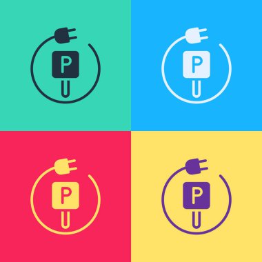 Otomobil park simgesini yükleyen Pop Art renkli arka planda izole edildi. Vektör