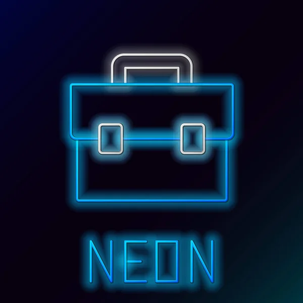 Glödande Neon Linje Portfölj Ikon Isolerad Svart Bakgrund Affärs Fall — Stock vektor