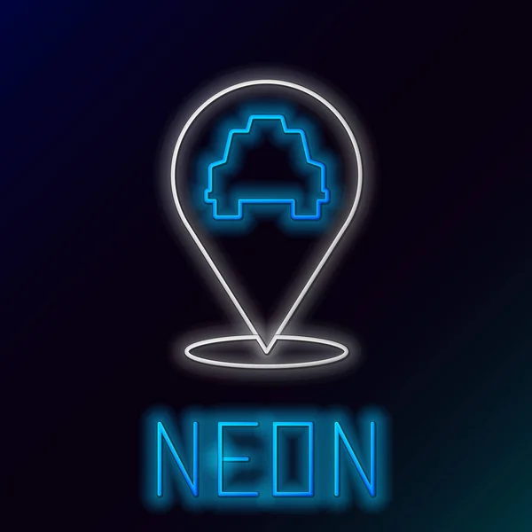 Glödande Neon Linje Karta Pekare Med Taxi Ikon Isolerad Svart — Stock vektor