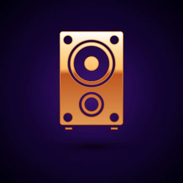 黒の背景に隔離されたゴールドステレオスピーカーアイコン サウンドシステムのスピーカー 音楽アイコン 音楽コラムスピーカーベース機器 ベクトル — ストックベクタ