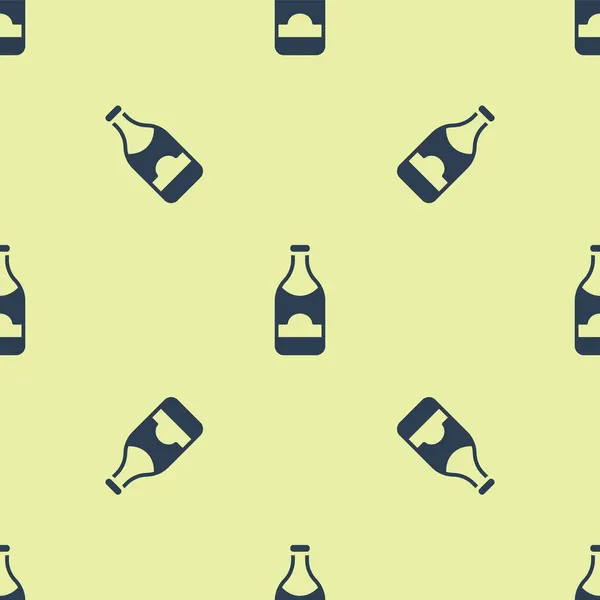 Blue Champagne Bottle Icon Isolated Seamless Pattern Yellow Background Merry — Stock Vector