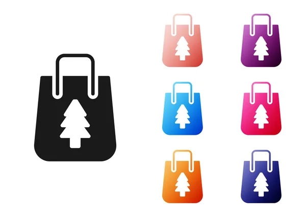 Schwarze Weihnachtspapier Einkaufstasche Symbol Isoliert Auf Weißem Hintergrund Paketschild Frohe — Stockvektor
