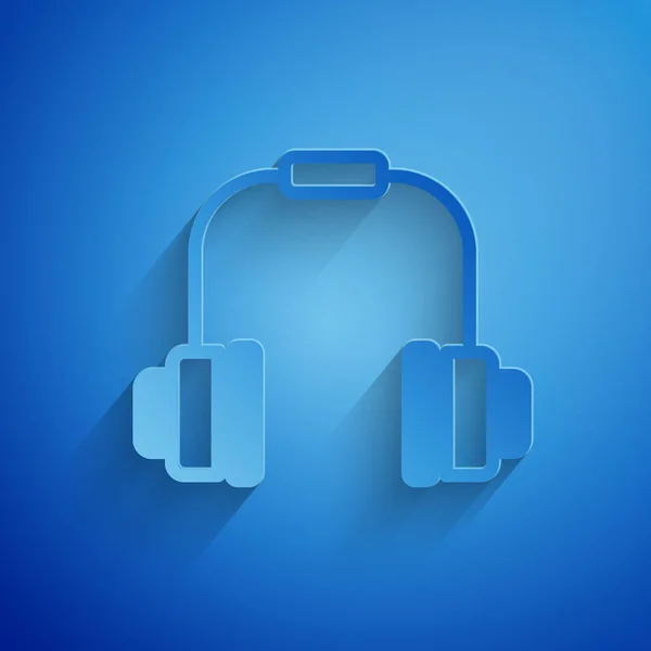 Papier Wyciąć Słuchawki Ikona Izolowane Niebieskim Tle Słuchawki Koncepcja Słuchania — Wektor stockowy