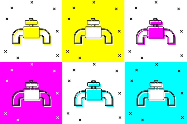 Set Tubos Metálicos Industria Icono Válvula Aislados Sobre Fondo Color — Vector de stock