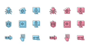 Satır Parola koruması, Akıllı anahtar, Kredi kartı, Güvenli, Kilit monitörü, Sistem hatası ve Ev 'i simge altında ayarla. Vektör