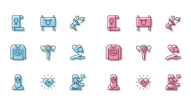 Başörtüsü, feminizm, kendinizi sevin, üreme sistemi, kadın cinsiyetli kalp, feminist gömlek ve aktivist ikon. Vektör