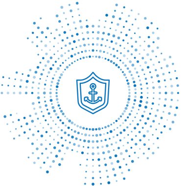 Mavi çizgi Anchor beyaz arkaplanda izole edilmiş bir kalkan simgesi. Soyut çember rastgele noktalar. Vektör.