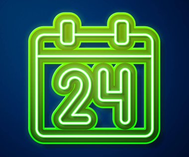 Parlayan neon çizgisi takvim simgesi mavi arkaplanda izole edildi. Olay hatırlatma sembolü. Vektör.