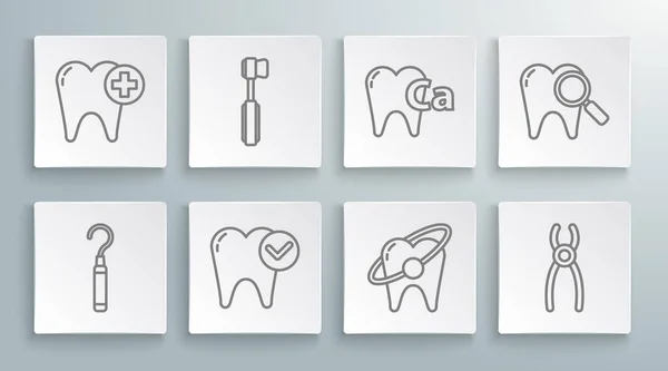 Ustaw Linię Dental Explorer Skaler Zębów Szczoteczka Zębów Wybielanie Koncepcja — Wektor stockowy