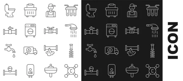 Набор Линии Водопроводной Кран Туалетная Щетка Душ Сантехник Стиральная Машина — стоковый вектор