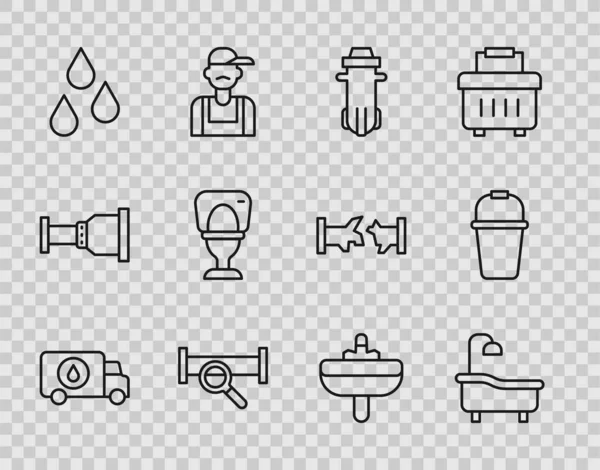 Set Line Plumber Service Car Bathtub Water Filter Industry Metallic — Stock Vector