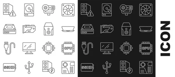 Set Line Motherboard Digitalchip Prozessor Mit Cpu Laptop Web Kamera — Stockvektor