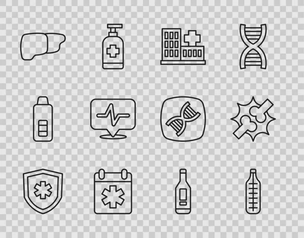 Set Line Seguro Vida Termómetro Médico Edificio Hospitalario Cita Con — Archivo Imágenes Vectoriales