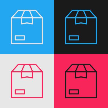 Pop Art Line Karton Kutu Simgesi renk arkaplanında izole edilmiş. Kutu, paket, paket işareti. Teslimat ve ambalaj. Vektör