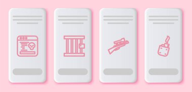 Hat dinleme cihazı, hapishane penceresi dürbünlü keskin nişancı tüfeği ve çakmak ayarlayın. Beyaz dikdörtgen düğme. Vektör