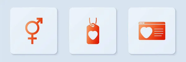 Definir Heart Tag Sexo Namoro Aplicativo Online Botão Quadrado Branco — Vetor de Stock