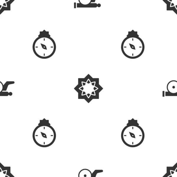 Set Ramadan Canon Étoile Octogonale Qibla Sur Motif Sans Couture — Image vectorielle