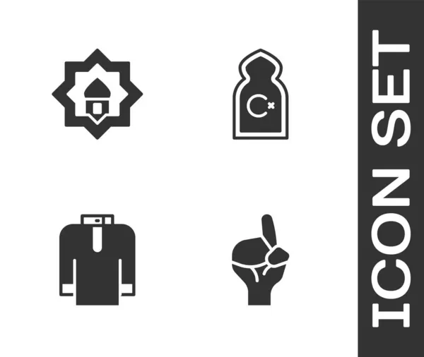 Ponga Las Manos Posición Oración Mezquita Musulmana Kurta Camisa Icono — Vector de stock