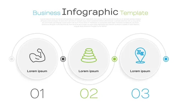 Establecer Línea Muscular Culturista Piedras Calientes Somnoliento Plantilla Infografía Empresarial — Vector de stock