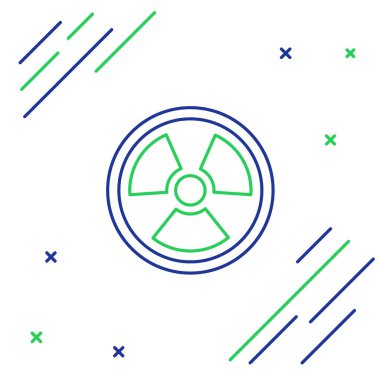 Beyaz arkaplanda radyoaktif çizgi simgesi izole edildi. Radyoaktif zehirli sembol. Radyasyon tehlikesi işareti. Renkli taslak konsepti. Vektör